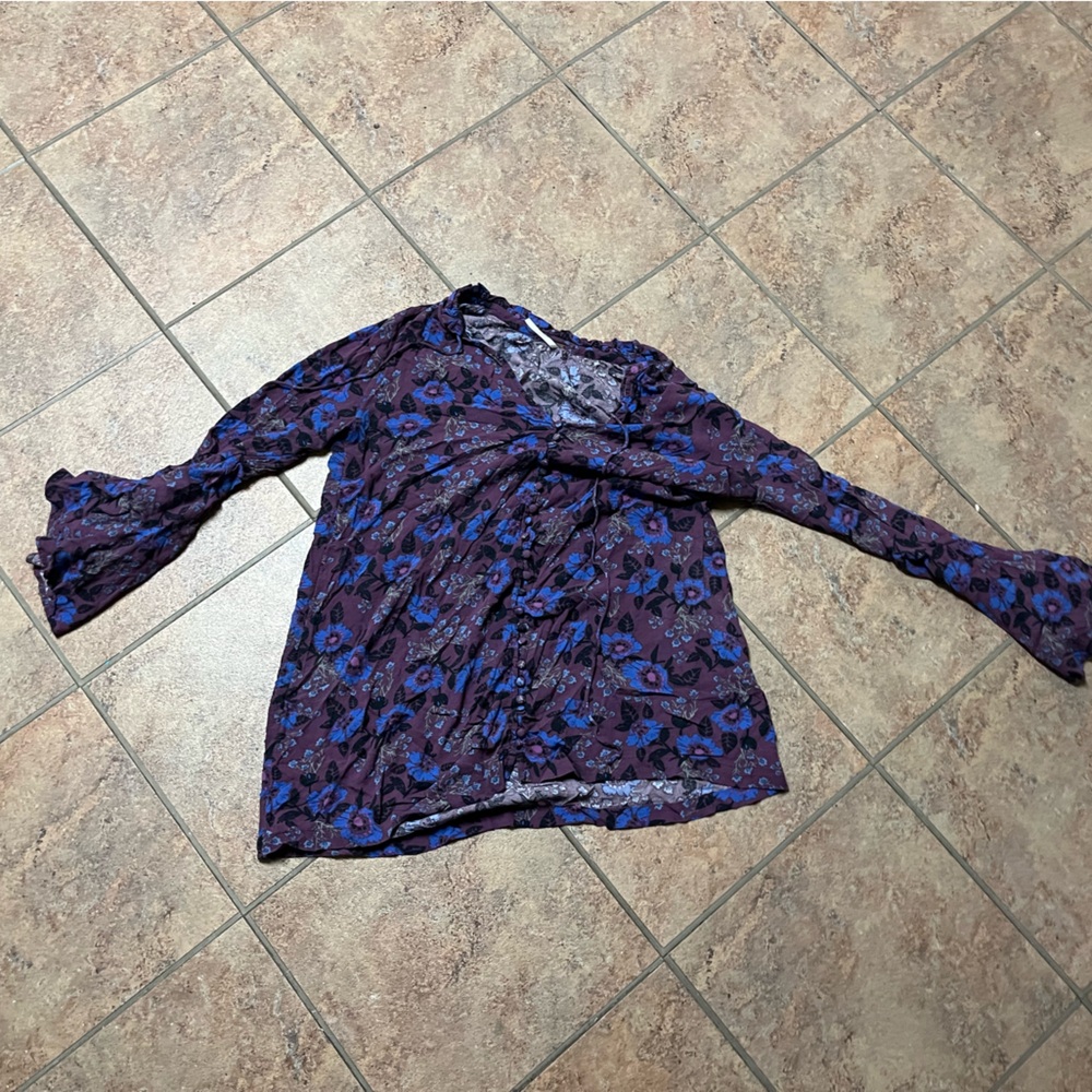 Free People Floral Purple and Blue Blouse spring boho flowers
